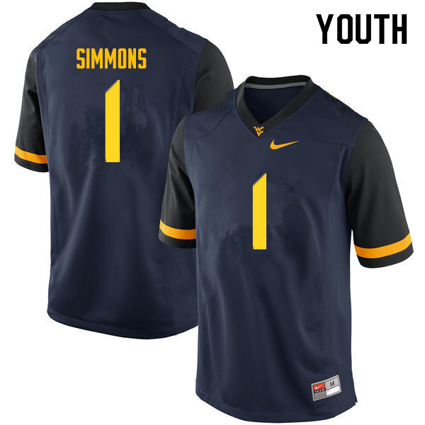 Youth #1 T.J. Simmons West Virginia Mountaineers College Football Jerseys Sale-Navy - Click Image to Close